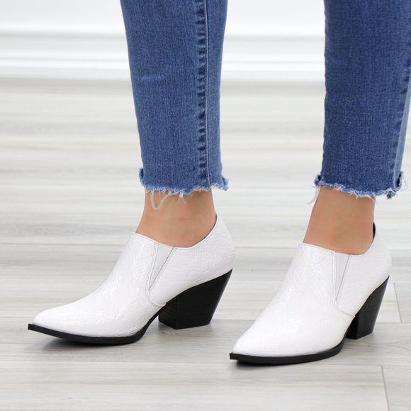 Slip On White Snake Texture Low Cut Booties - Picture 11 of 11